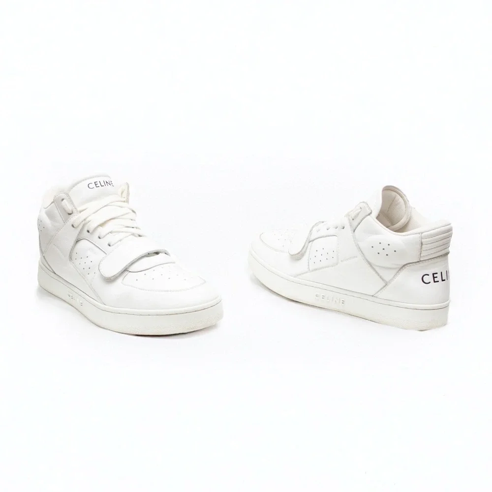 CELINE CT-02 Womens White Calf Leather High-Top Logo Sneakers SIZE 37 EU / 7 US